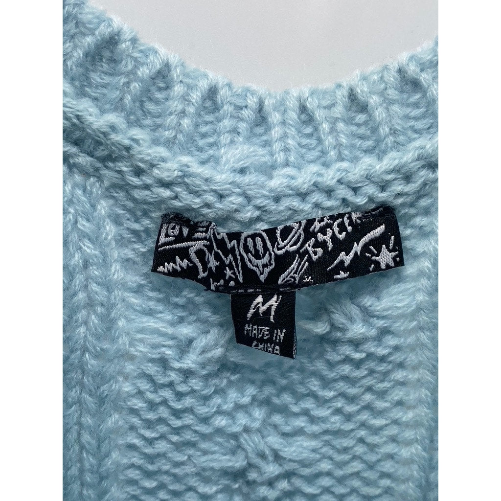 DOLLSKILL Women’s Blue Crochet Knit 3D Bear Head Scoop-Neck Mini Dress SZ M