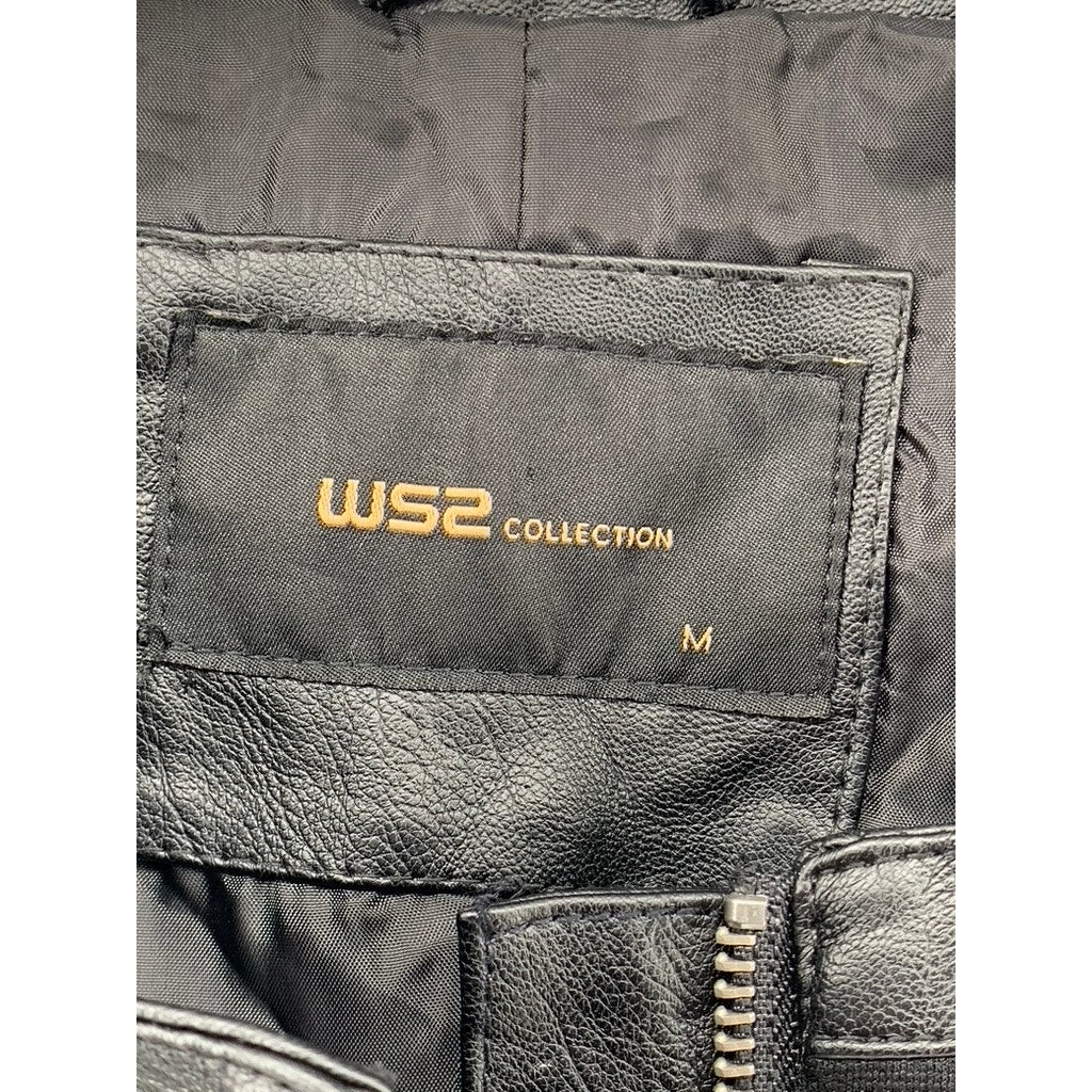 WS2 COLLECTION Women's Black Faux-Leather Zip-Up Long Sleeve Jacket SZ M