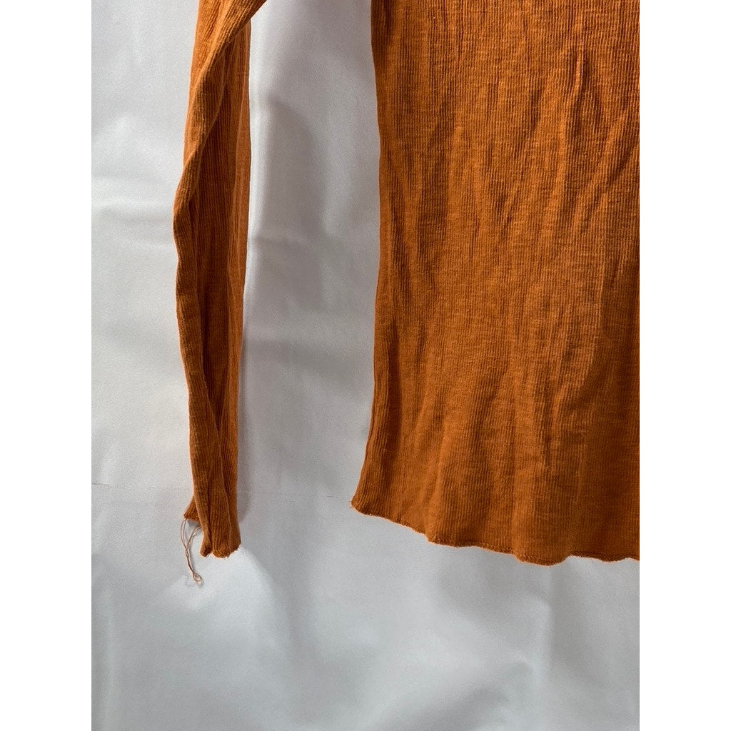 WILD FABLE X TARGET Women's Burnt Orange Crewneck Ribbed Long Sleeve Top SZ 2XS