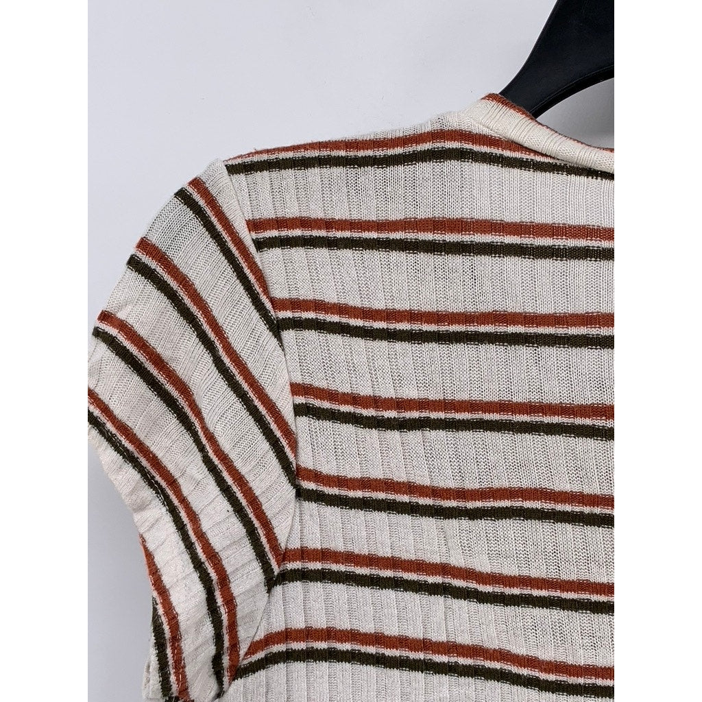 DON'T ASK WHY Women's White-Red Striped Crewneck Short Sleeve Top SZ OS