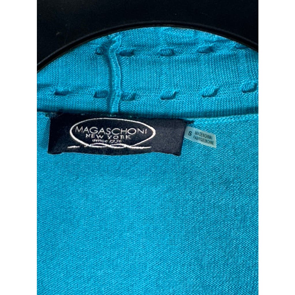 MAGASCHONI Women's Blue Ribbed Trim Silk-Cashmere Open-Front Cardigan SZ S