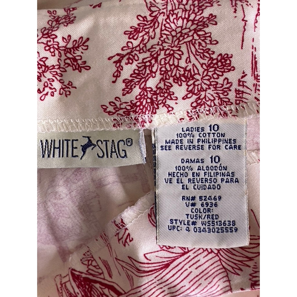 WHITE STAG Women's Vintage Tusk Red-White Printed Prairie Capri Pant SZ 10