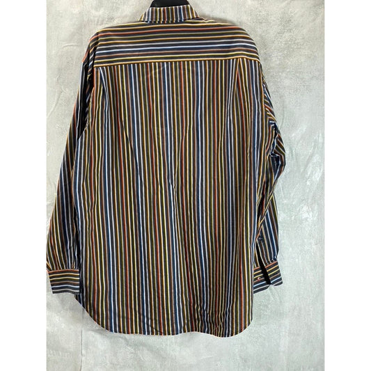 ROBERT TALBOTT CARAMEL Men's Brown Multi Stripe Button-Up Long Sleeve Shirt SZ L
