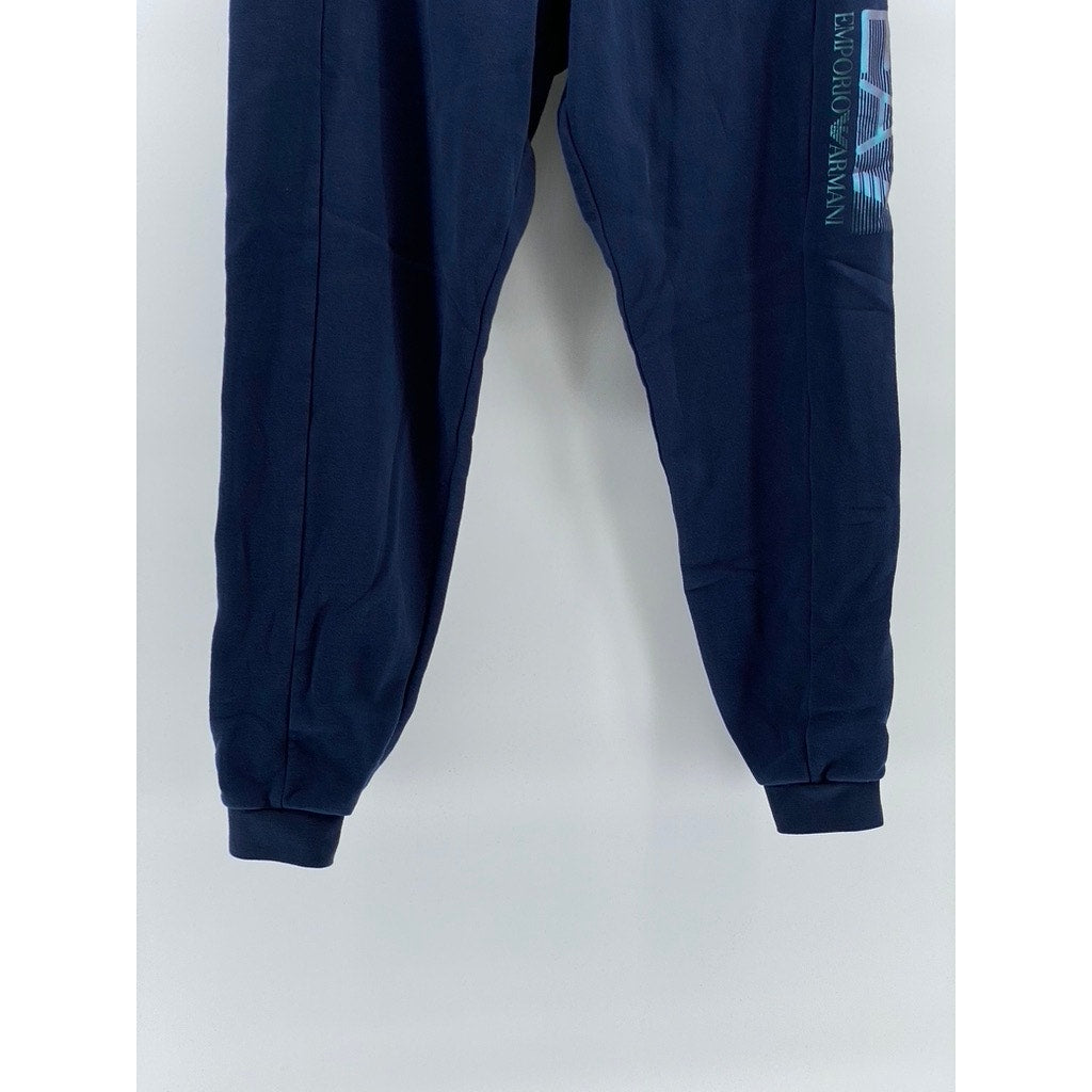 EA7 EMPORIO ARMANI Men's Navy Blue Pull-On Logo Sweatpants SZ L
