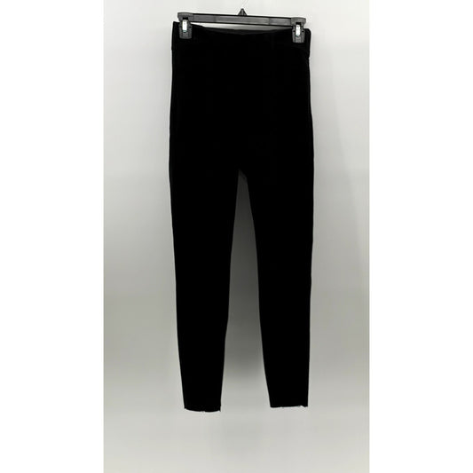ZARA BASIC Women's Black Faux Suede Pull-On Tapered Zipper-Hem Pant SZ XS