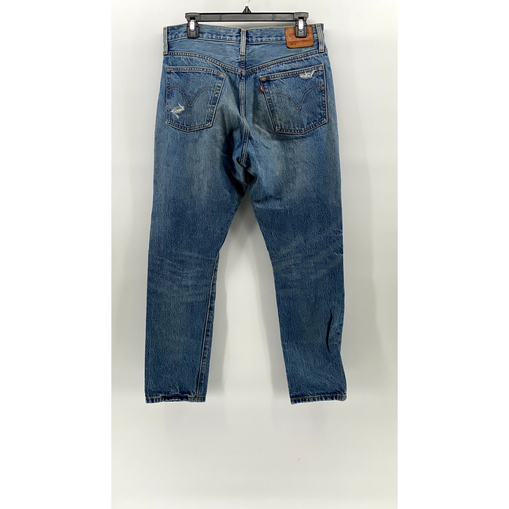 LEVI'S Men's Blue Distressed 501 S Vintage Skinny-Leg Regular-Fit Jeans SZ 30X28