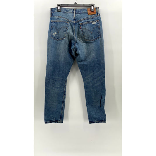 LEVI'S Men's Blue Distressed 501 S Vintage Skinny-Leg Regular-Fit Jeans SZ 30X28