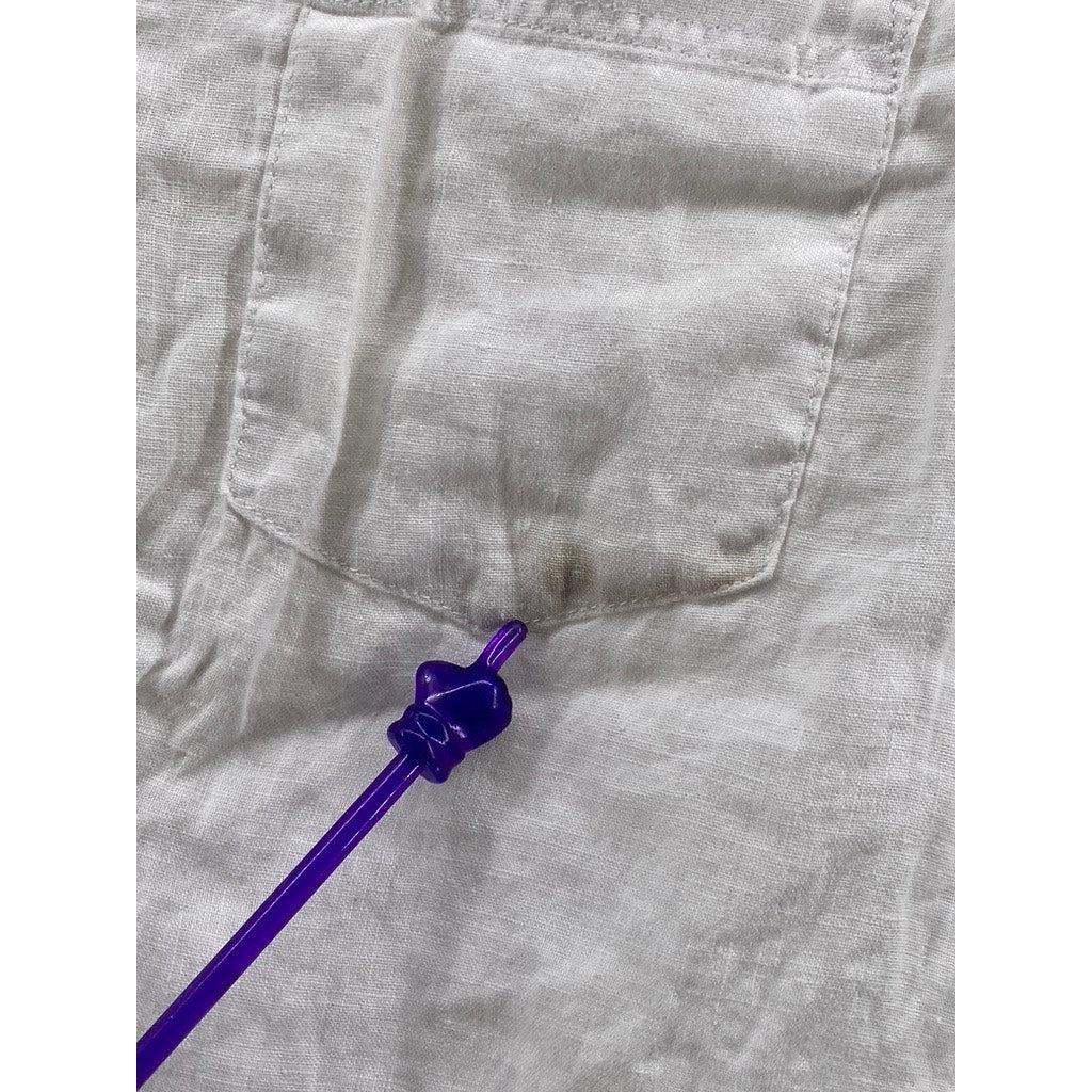 H&M Women’s White Regular Fit Linen Button-Up Long Sleeve Top SZ XS