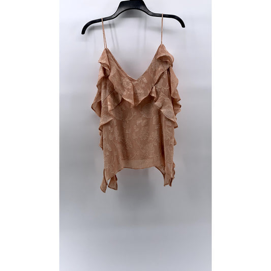 ZARA Women's Salmon Pink Jacquard Ruffle Spaghetti Strap V-Neck Tank Top SZ M