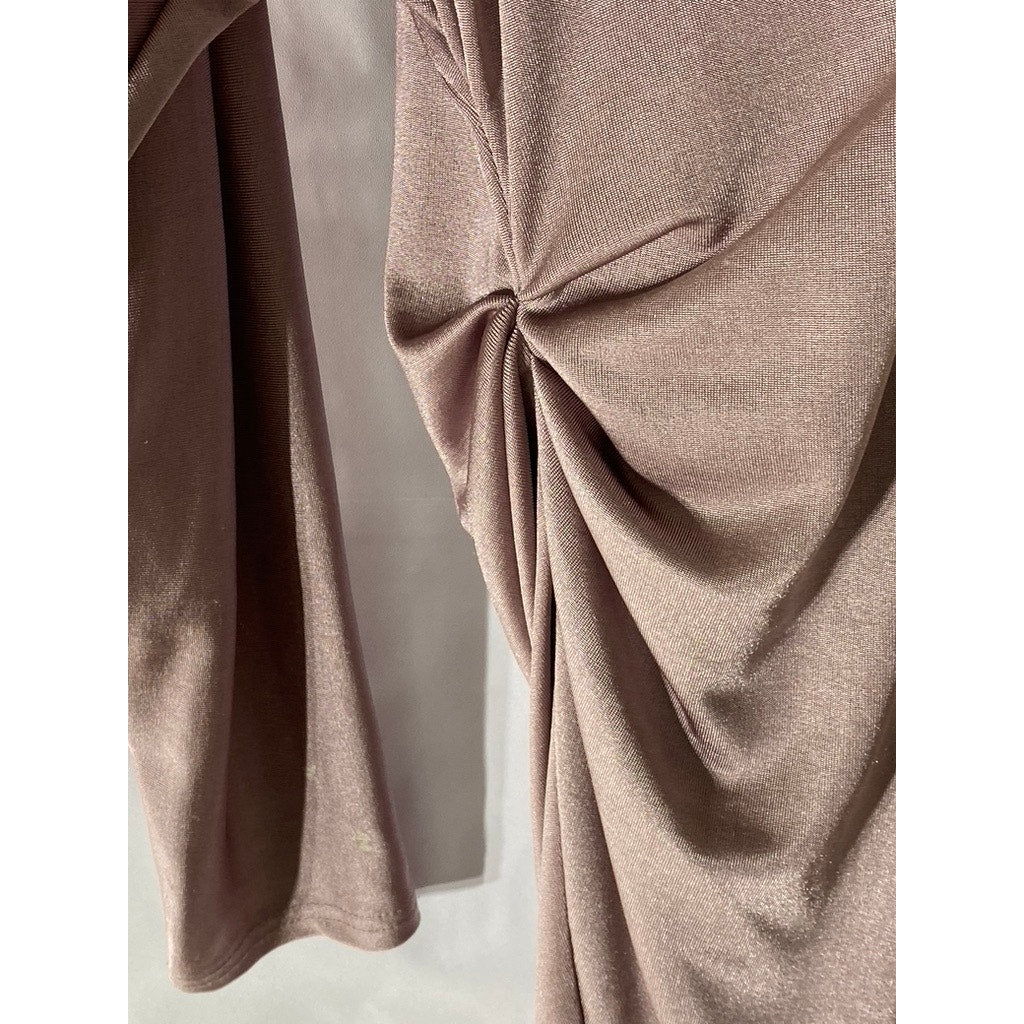 ZARA Women’s Pink Silk Mock-Neck Long Sleeve Side-Ruched Mini Dress SZ S