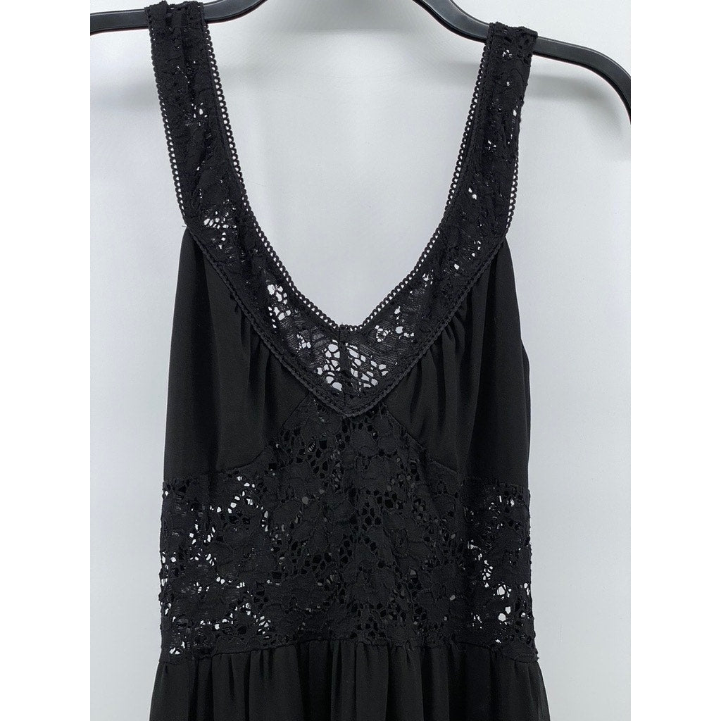 BOLBOU Women's Black Floral Lace Scoop-Neck Sleeveless Maxi Dress SZ S