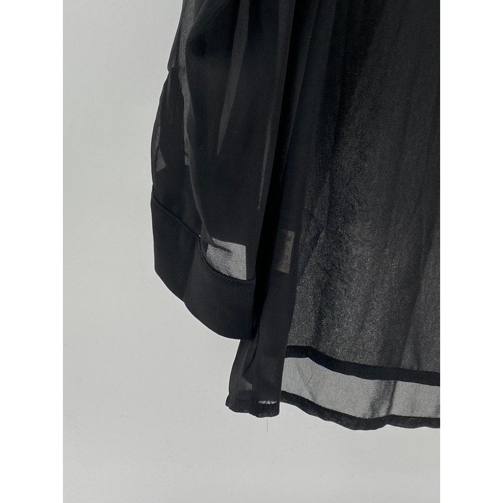 UNBRANDED Women's Black Sheer Button-Up Long Sleeve Top SZ S