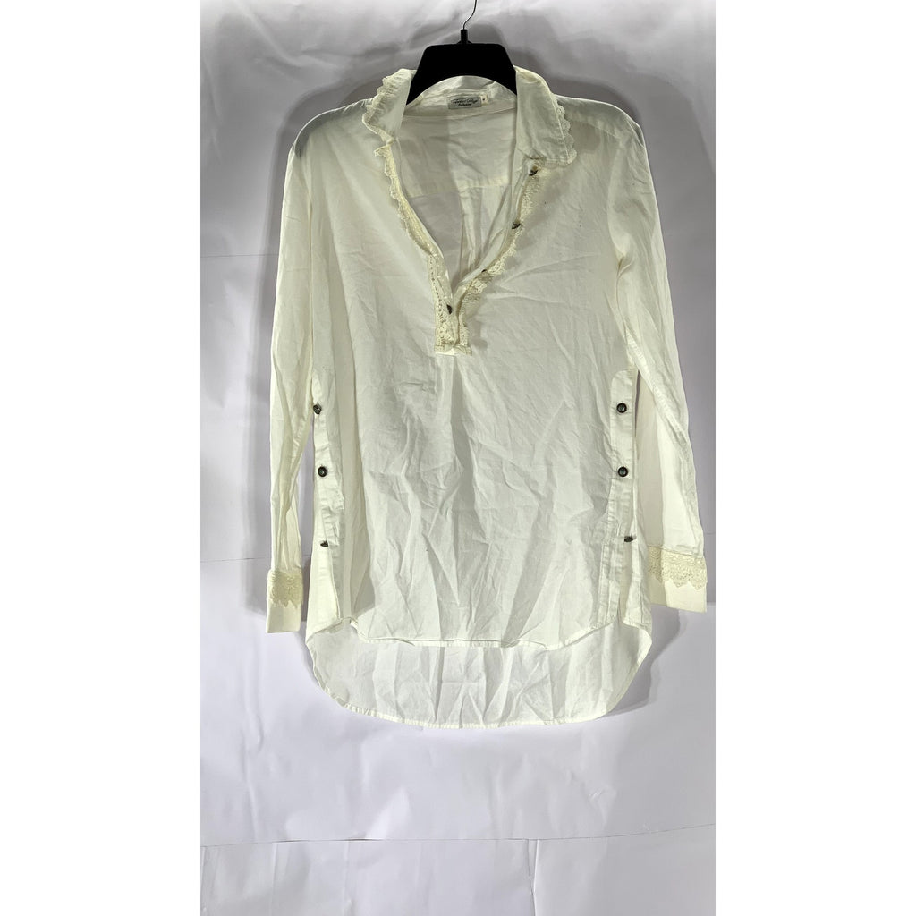 TASHA POLIZZI COLLECTION Women’s Cream Crochet Knit V-Neck Button Top SZ M
