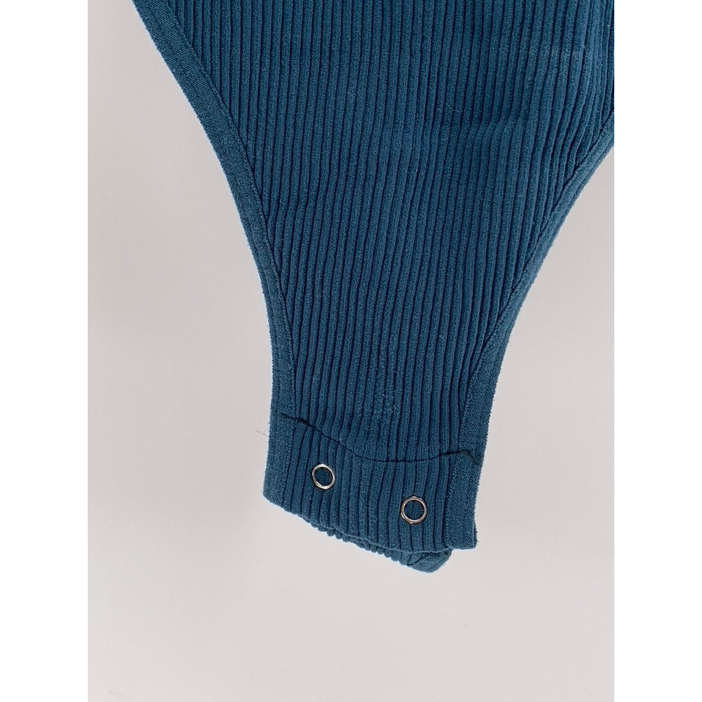 FREE PEOPLE INTIMATELY Women's Blue Ribbed V-Neck Cap Sleeve Bodysuit SZ XS/S