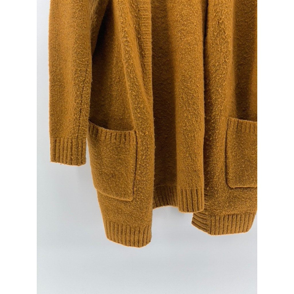 FOREVER 21 Women's Mustard Yellow Knit Wool-Blend Open-Front Cardigan SZ S