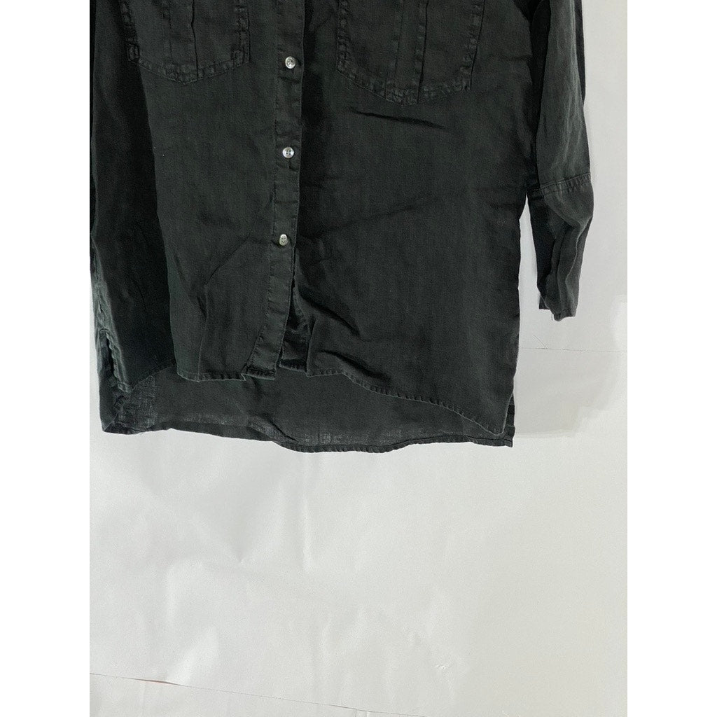 STANDARD JAMES PERSE Women's Black Linen Button-Up Long Sleeve Shirt SZ 1(S)