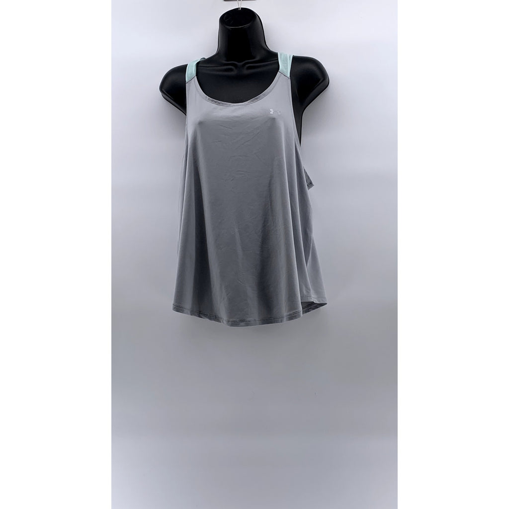 UNDER ARMOUR Women's Gray-Blue Mesh Cross-Strap Loose-Fit Tank Top SZ L