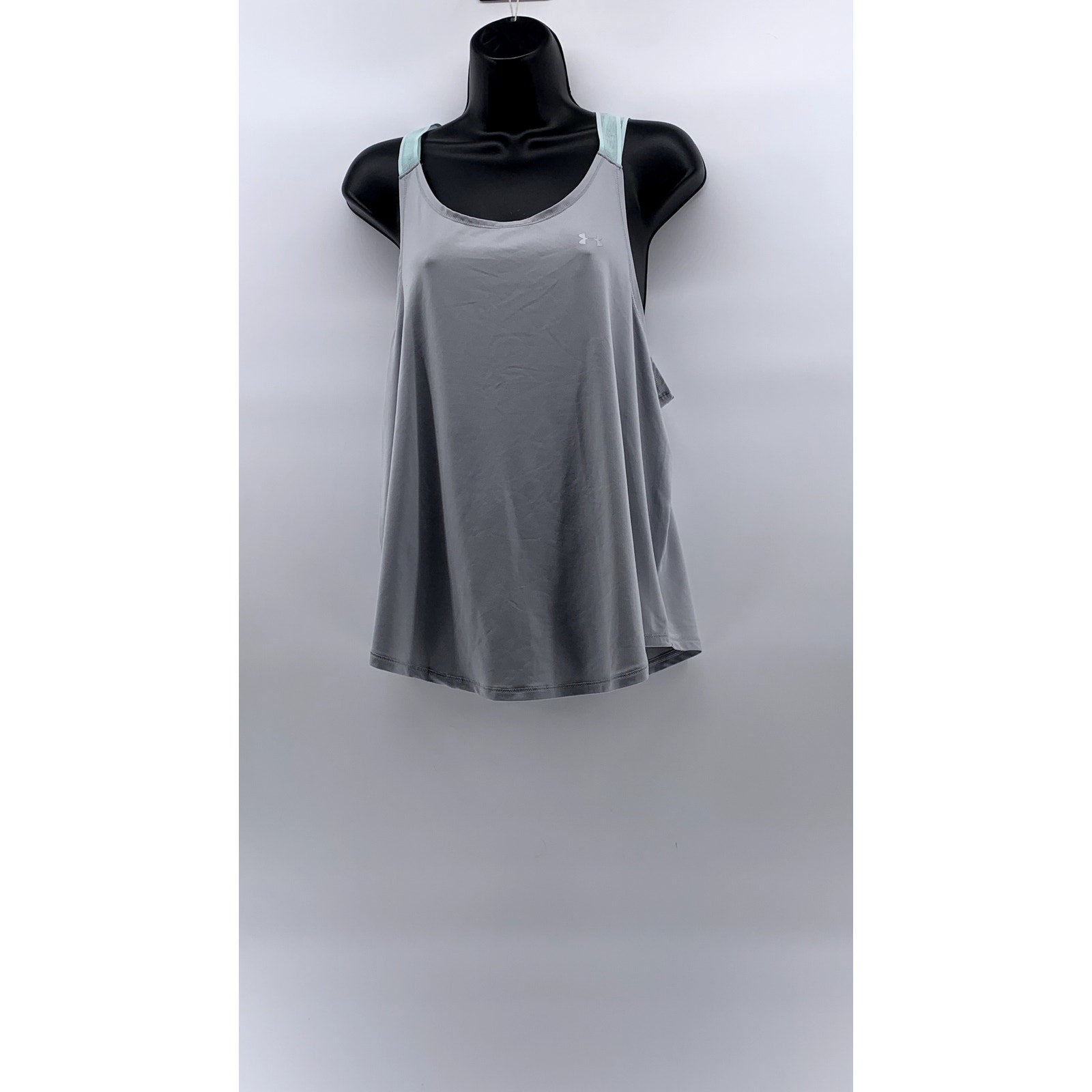 UNDER ARMOUR Women's Gray-Blue Mesh Cross-Strap Loose-Fit Tank Top SZ L