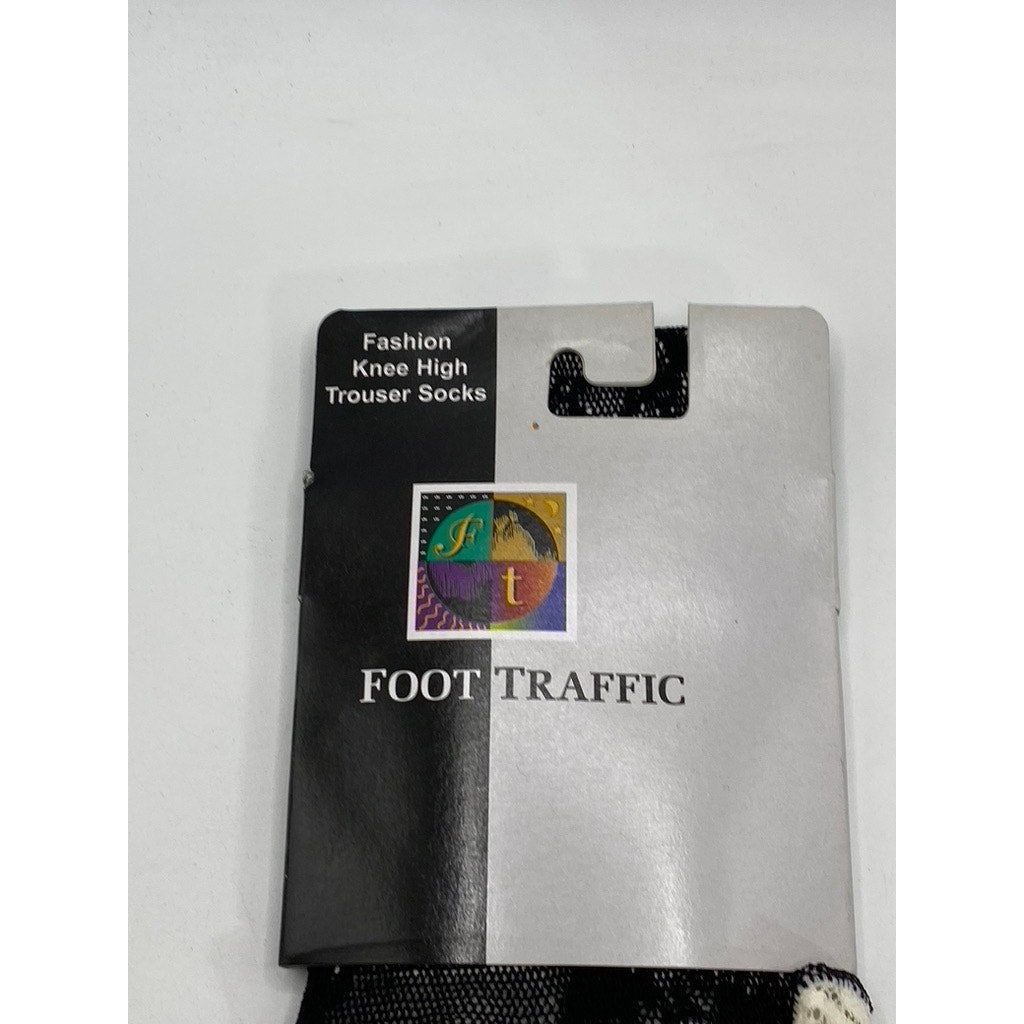 FOOT TRAFFIC Women's Ivory-Black Lace Colorblock Knee High Trouser Socks SZ OS