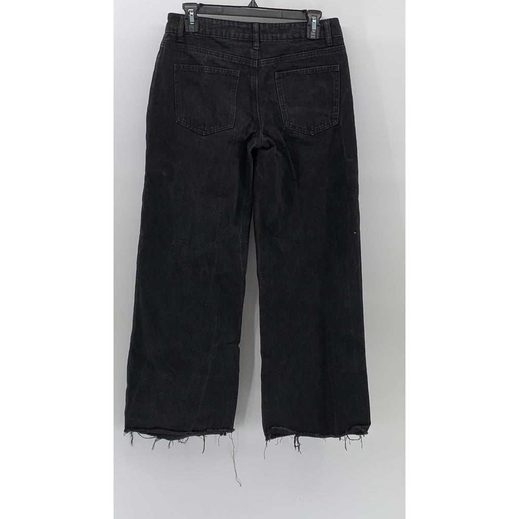 EDIKTED Women's Black Denim Frayed Wide-Leg High-Rise Five-Pocket Jeans SZ S