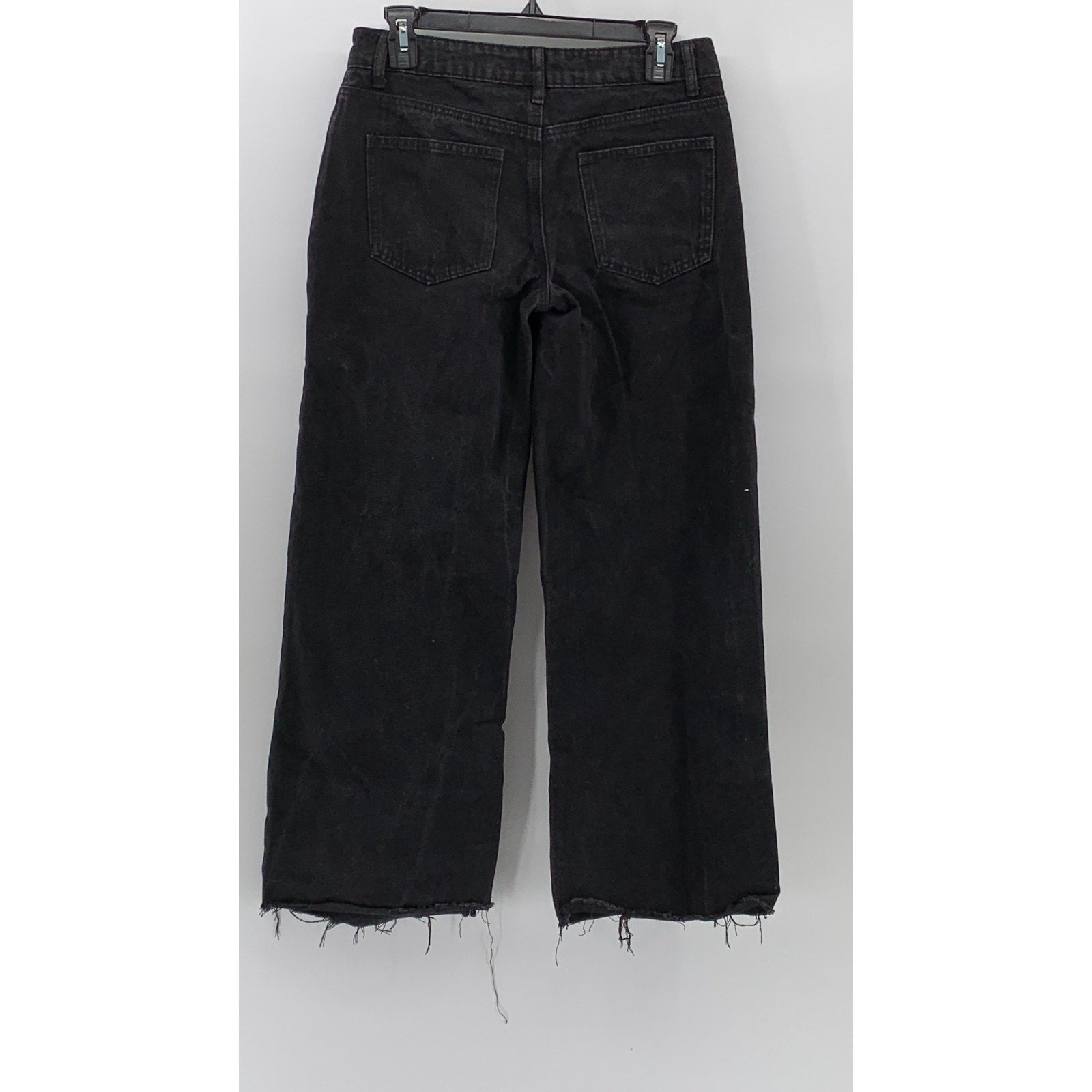 EDIKTED Women's Black Denim Frayed Wide-Leg High-Rise Five-Pocket Jeans SZ S
