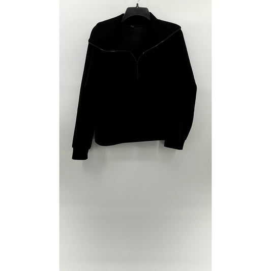 ANRABEES Women's Black Solid Half-Zip Long Sleeve Soft Lounge Sweater Top SZ S