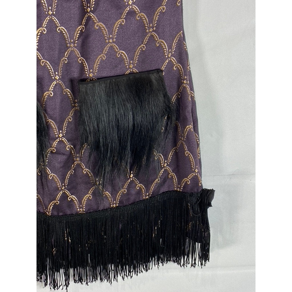 VINTAGE Unbranded Women's Purple/Nude Fringe Open-Back Mini Flapper Dress SZ M