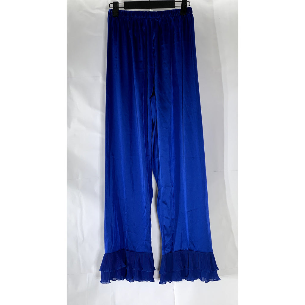 SHEIN Women's Royal Blue Satin Ruffle Layered Hem Pull-On Pant SZ S