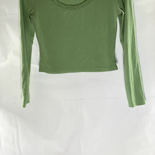 SHEIN Women's Olive Green Long Sleeve Ribbed Scoop Neck Top SZ XS US 2