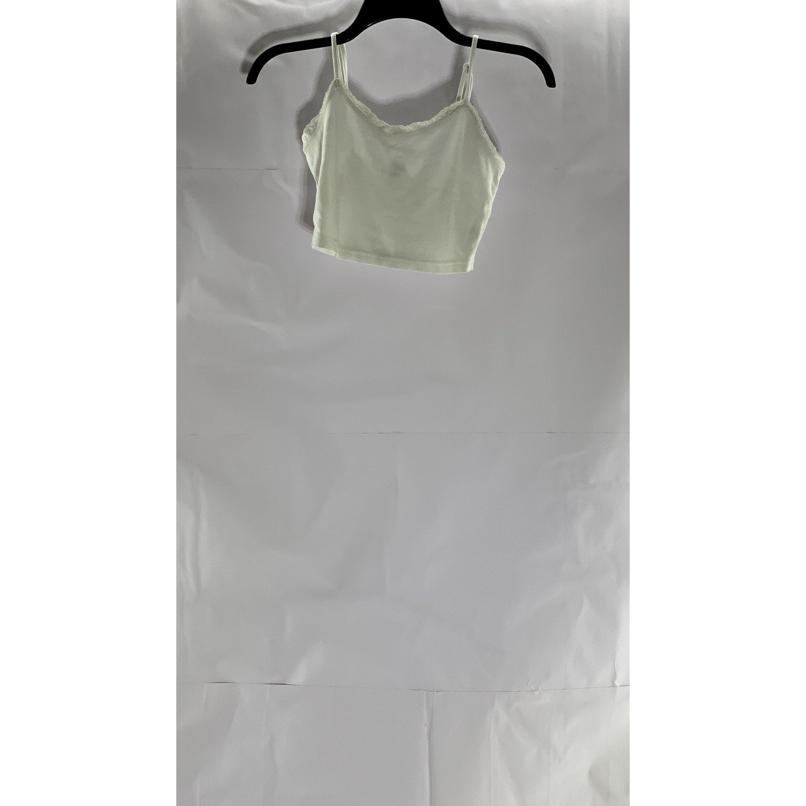 SHEIN Women's White Ribbed Lace-Trim Scoop-Neck Cropped Tank Top SZ XS