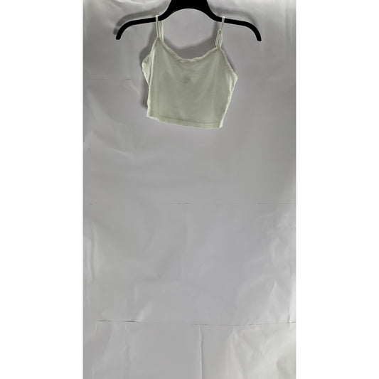 SHEIN Women's White Ribbed Lace-Trim Scoop-Neck Cropped Tank Top SZ XS