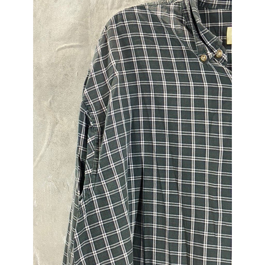 EDDIE BAUER Men's Green Mini Check Button-Up Long Sleeve Shirt SZ L