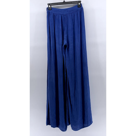 ABERCROMBIE & FITCH Women's Royal Blue Crinkle Pleated Loose-Fit Pants SZ 0