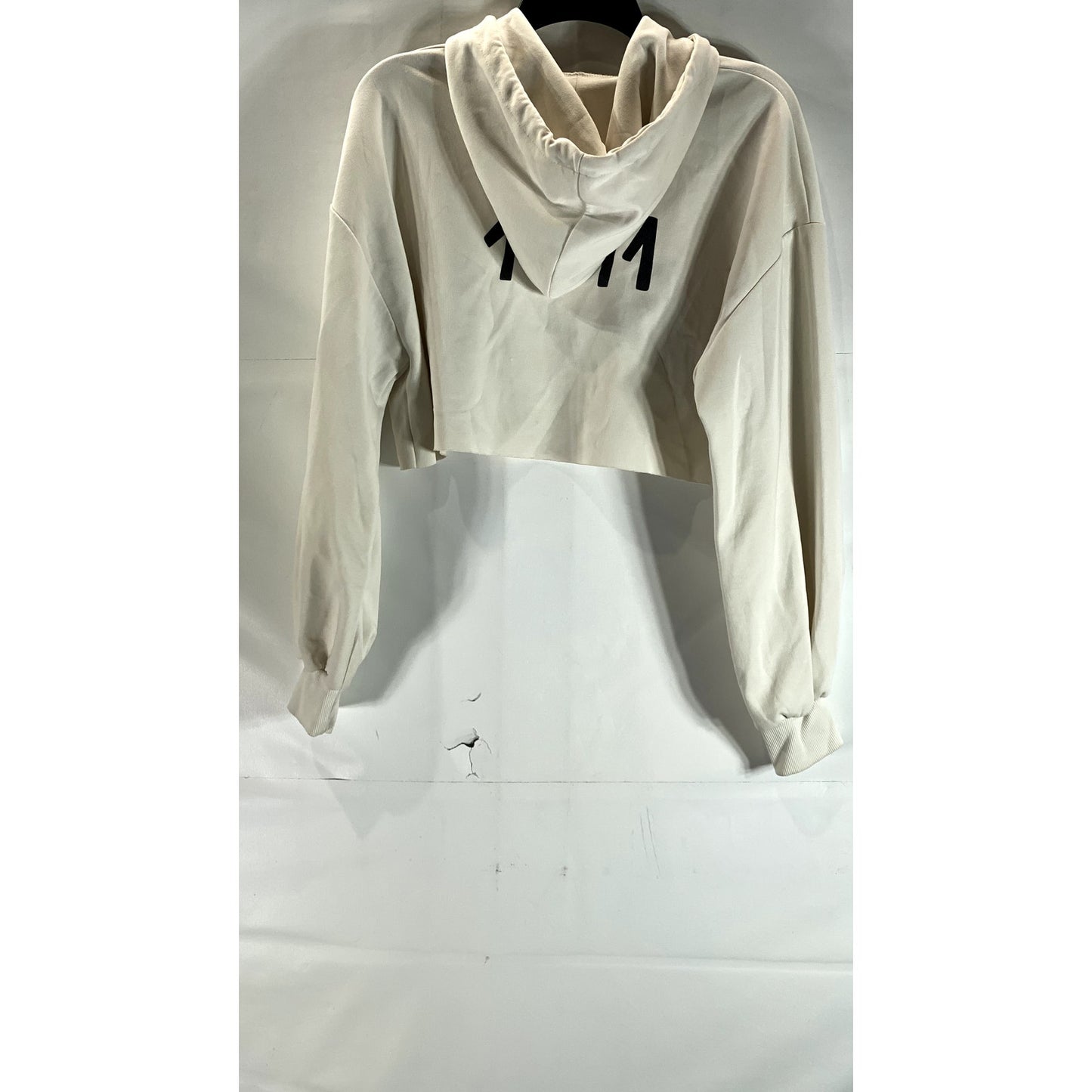 ONE.THREE Women's Off-White Hooded Pullover Cropped Sweater SZ L