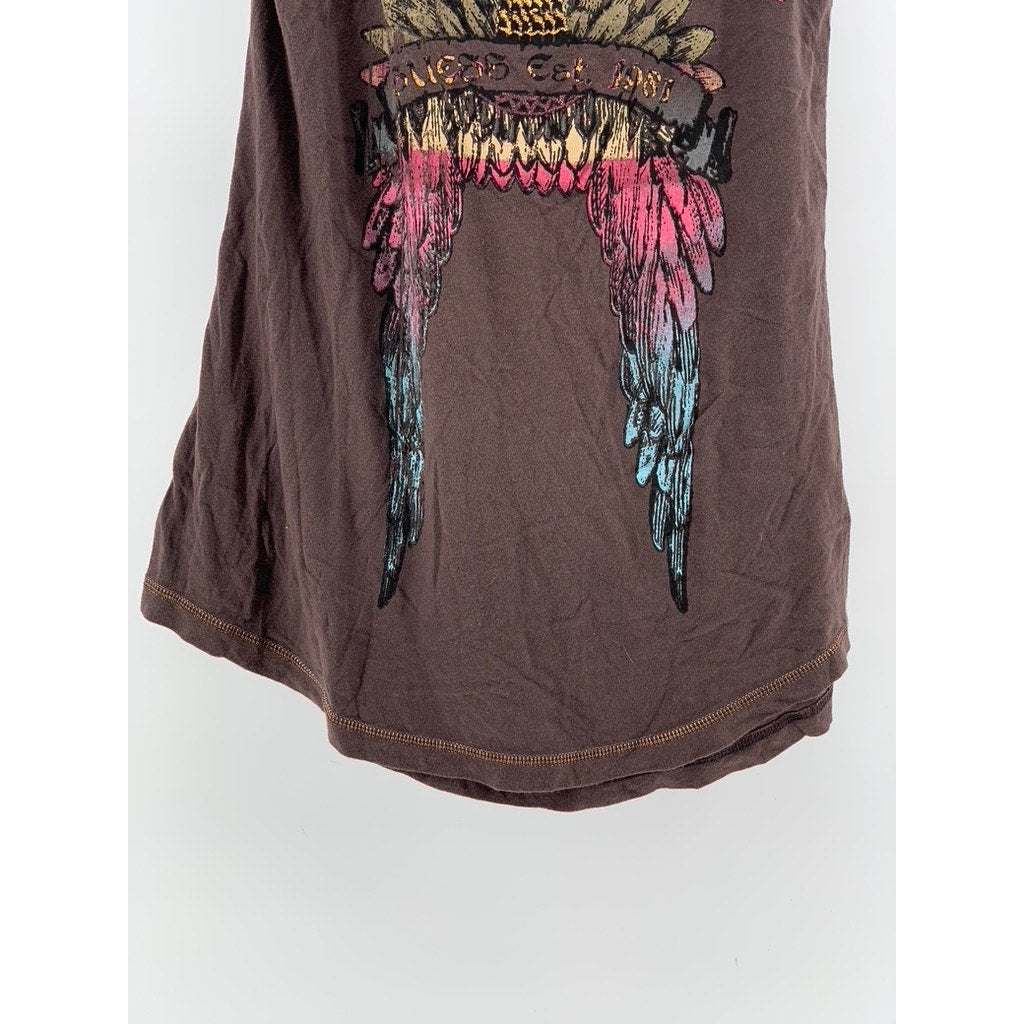 GUESS Women's Brown Owbex Graphic Y2k Grunge Beaded Tank SZ L