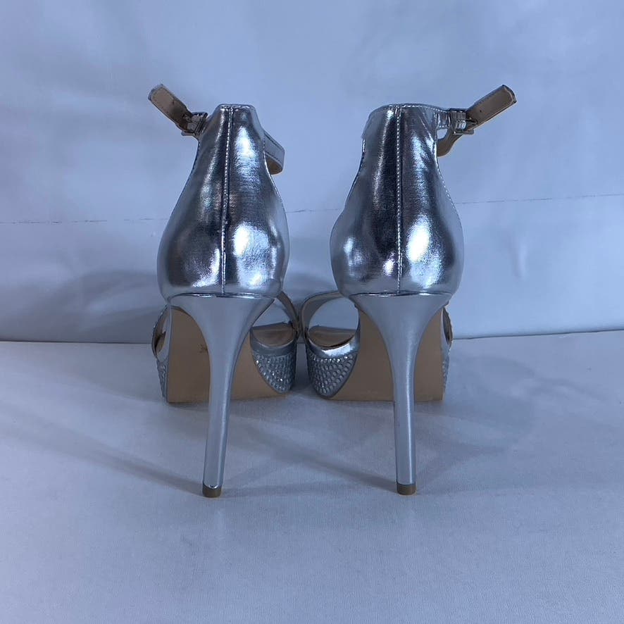 BCBGENERATION Women's Silver Rhinestone Nallah-2 Platform Sandals SZ 8.5