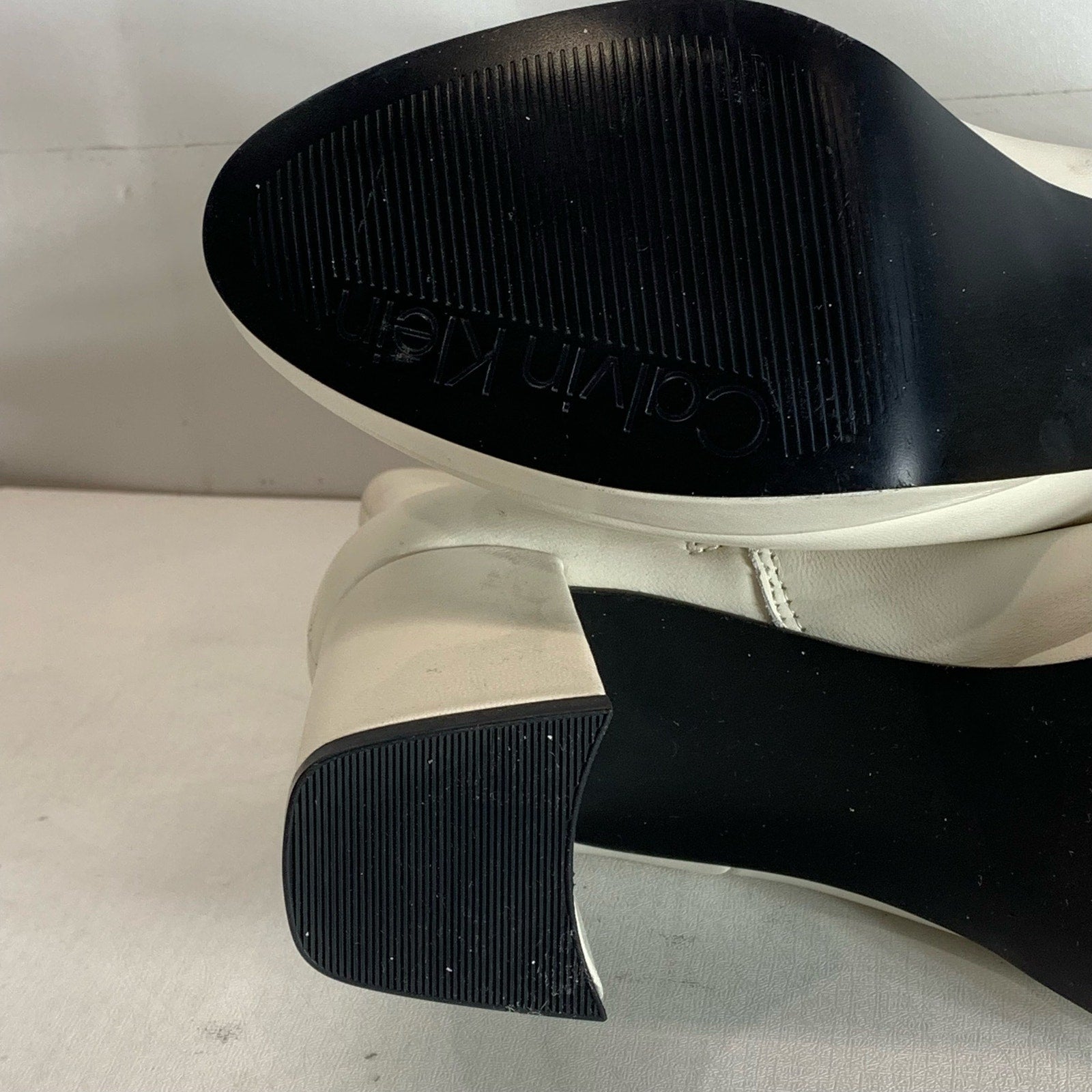 CALVIN KLEIN Women's Ivory Leather Uda Platform Block-Heel Dress Booties SZ 7