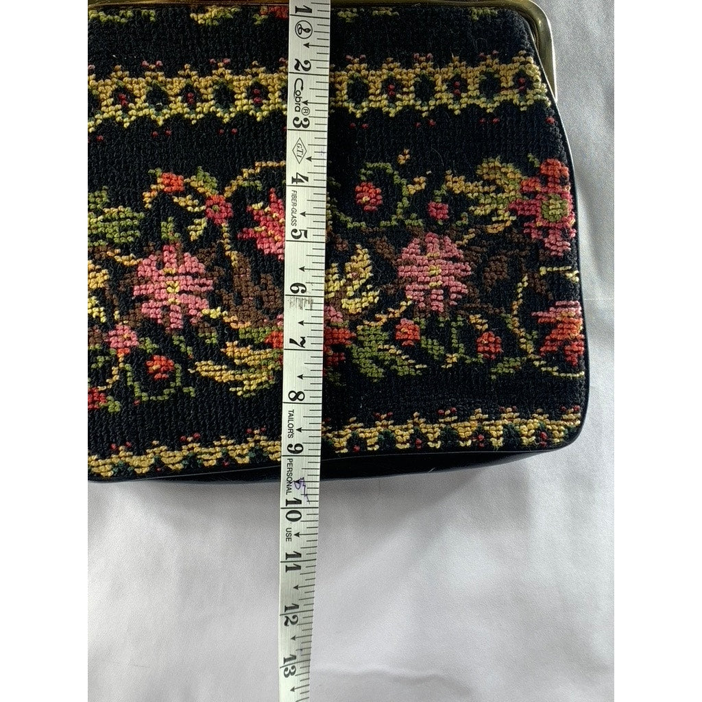 Women's Black Needle-Point Vintage 60's Square Tapestry Carpet Chic Shoulder Bag