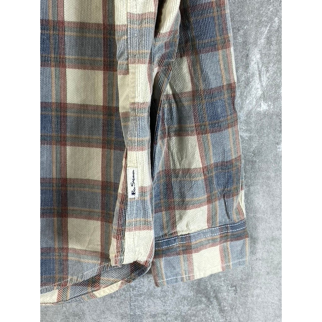 BEN SHERMAN Men's Gray Plaid Button-Up Long Sleeve Shirt SZ S