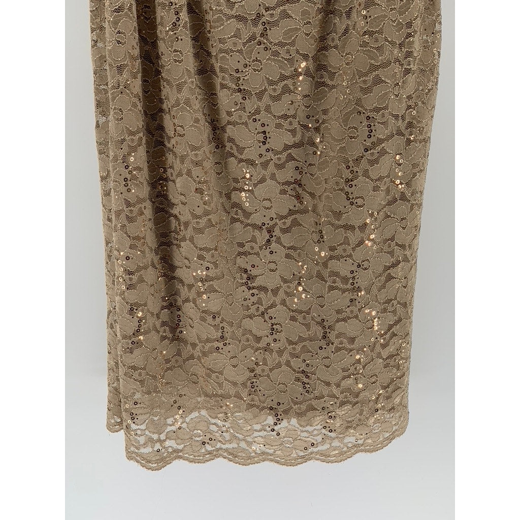 SLNY Women's Plus Beige Floral Lace Straight-Neck Sheath 2pc Dress SZ 14W