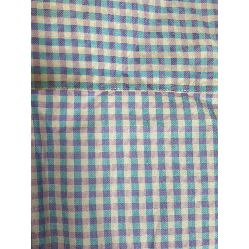 SABA Men's Light Blue/Purple Gingham Print Regular Fit Button-Up Shirt SZ M