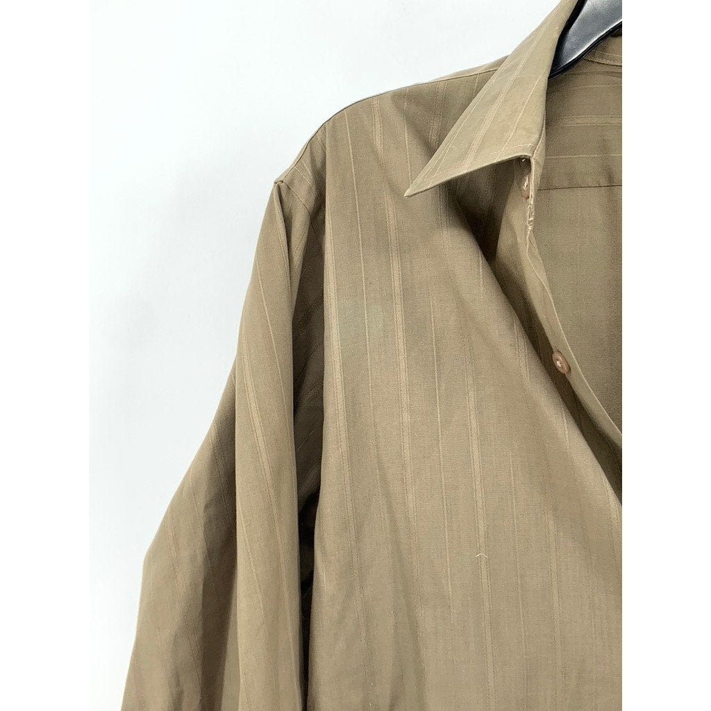 VAN HEUSEN Men's Vintage Tan Satin Striped Button-Up Shirt SZ 15 32/33
