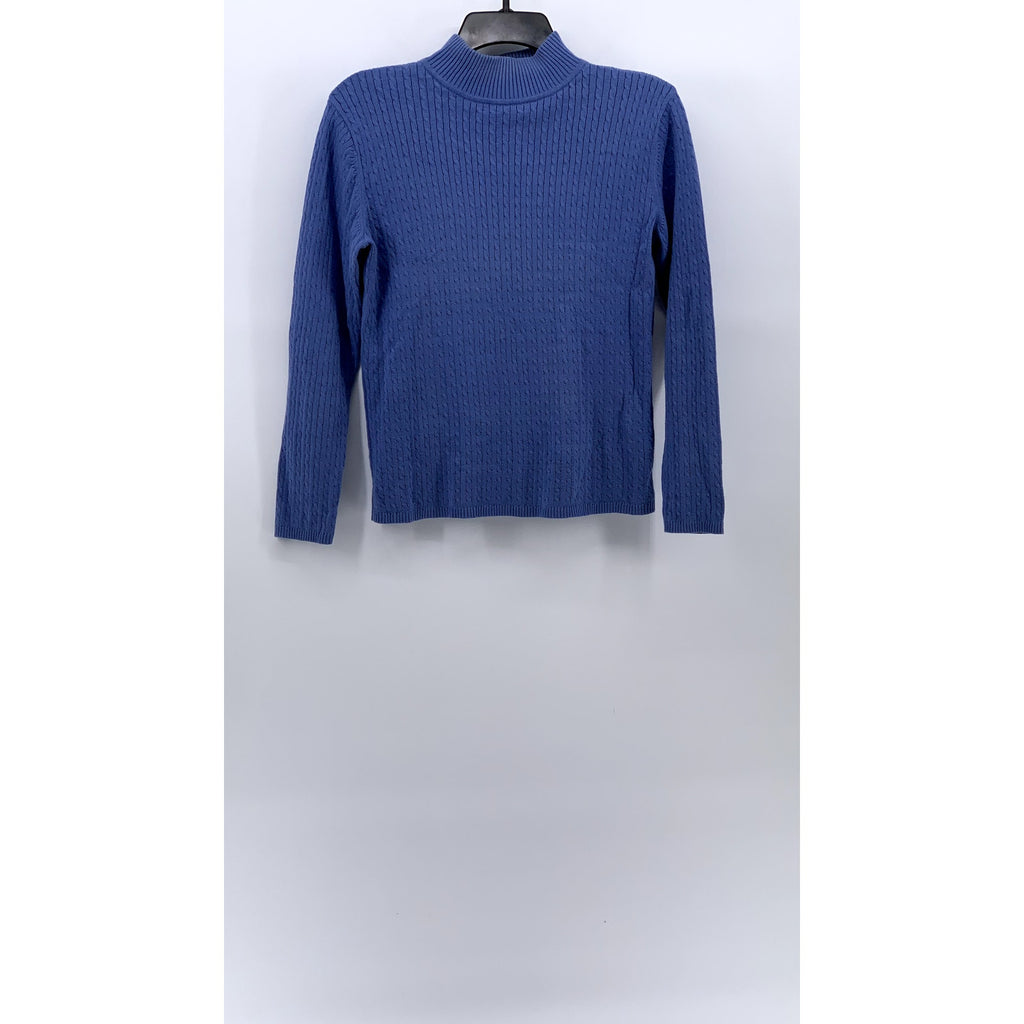 KAREN SCOTT Women's Petite Blue Cable Knit Mock-Neck Long Sleeve Sweater SZ P/S
