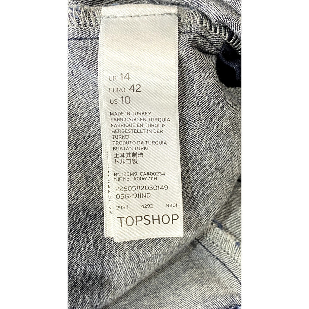 TOPSHOP MOTO Women's Blue Denim Button-Up Square-Neck Crossback Mini Dress SZ 10