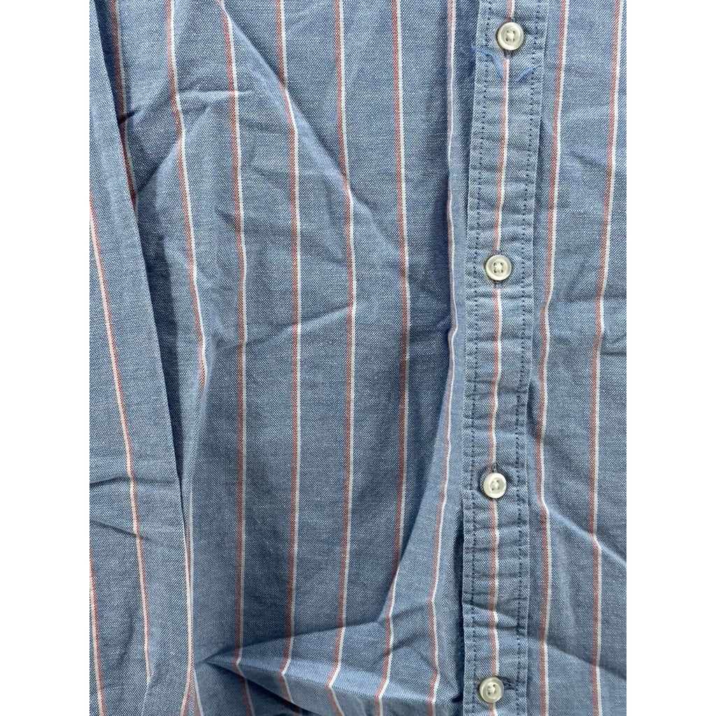 GAP Men's Blue-Pink Striped Standard-Fit Stretch Button-Up Oxford Shirt SZ M
