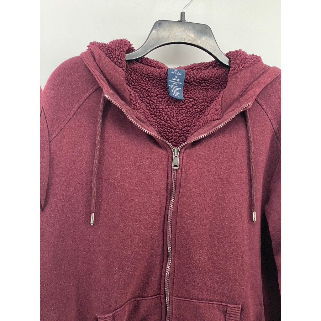 GEORGE Men's Burgundy Casual Drawstring Hooded Long Sleeve Zip-Up Sweater SZ M
