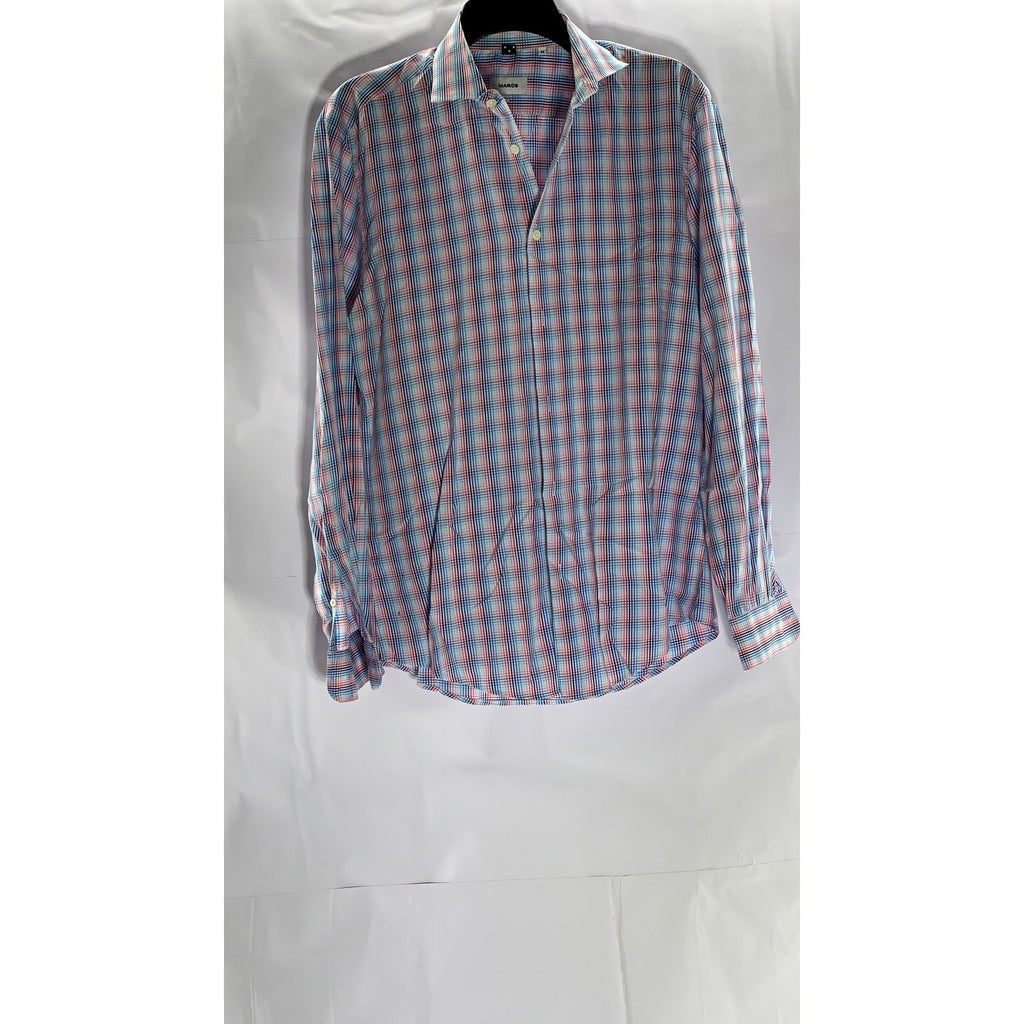 MARCS Men's Blue-Red Plaid Button-Up Regular-Fit Long Sleeve Shirt SZ M
