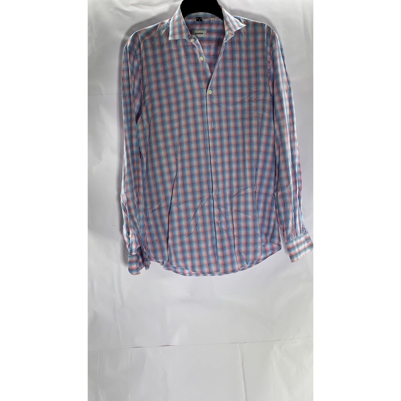 MARCS Men's Blue-Red Plaid Button-Up Regular-Fit Long Sleeve Shirt SZ M
