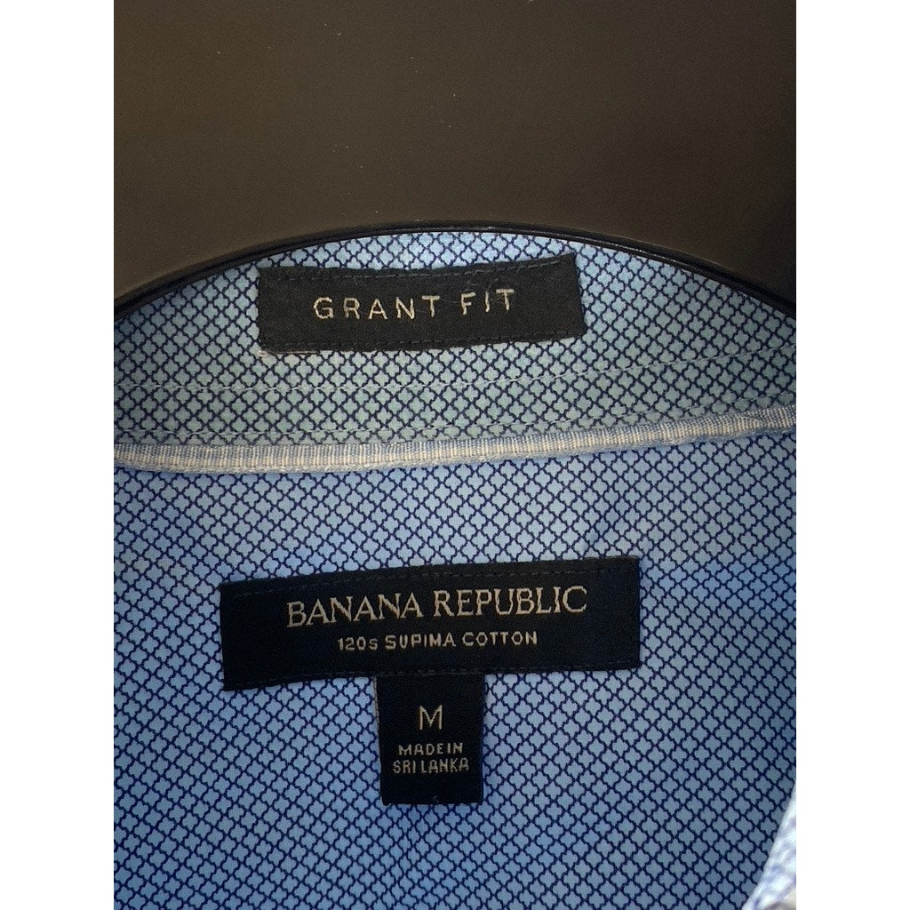 BANANA REPUBLIC Men's Blue Diamond Supima Grant-Fit Button-Up Shirt SZ M