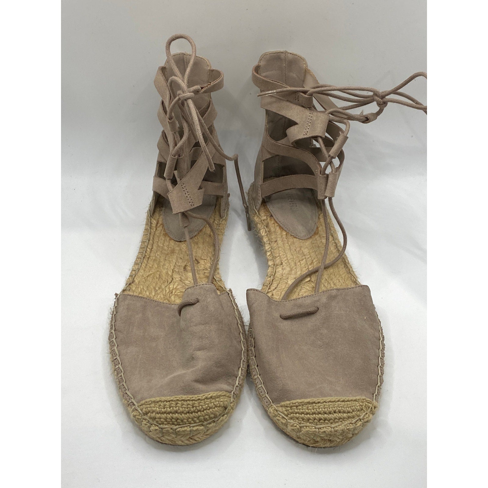 FOREVER 21 Women's Beige Faux-Suede Strappy D-Orsay Flat Espadrille Sandals SZ10